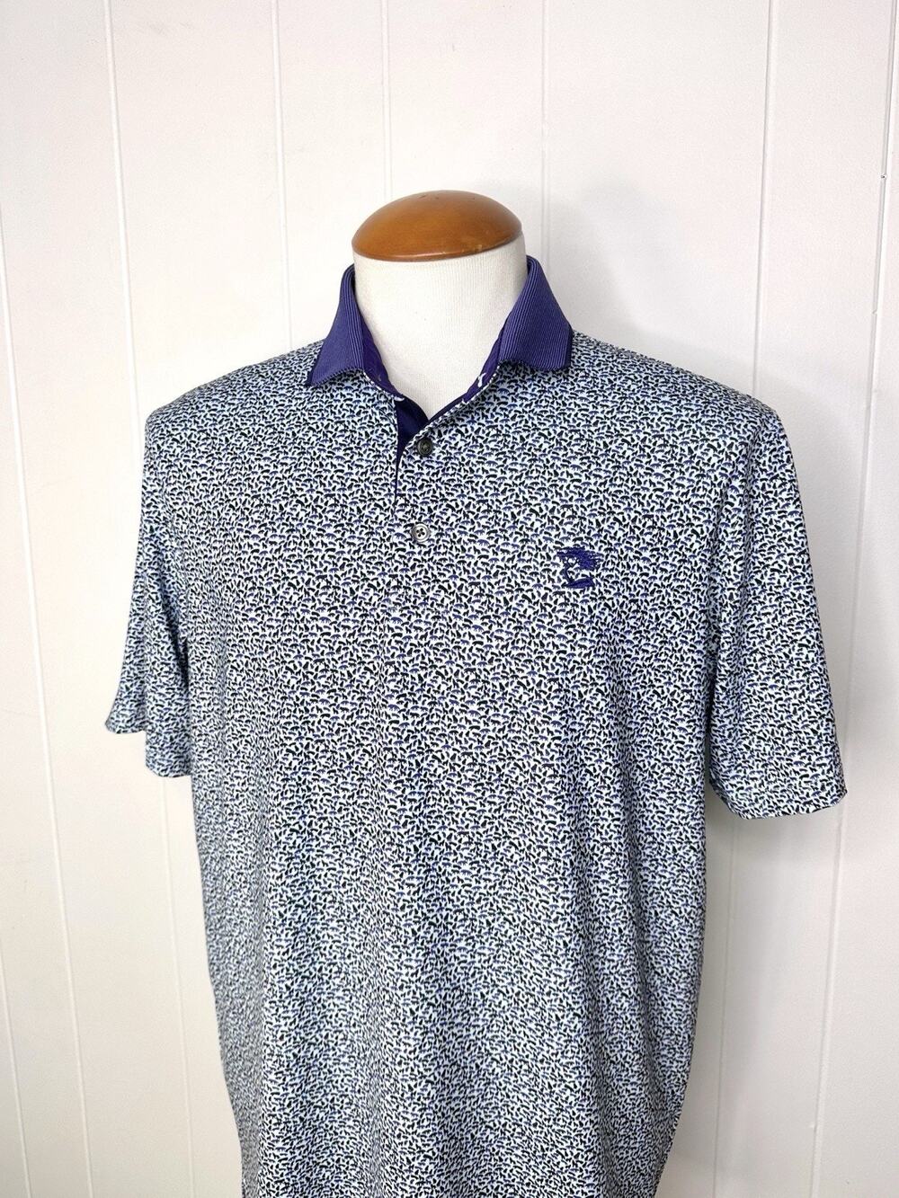 Greyson Gold Polo Shirt Purple Wolfpack AOP Jupiter Hills Logo Men M Performance